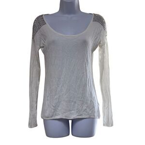 Express Small White Rhinestone‎ Embellished Shoulders Scoop Neck Knit Top Bling